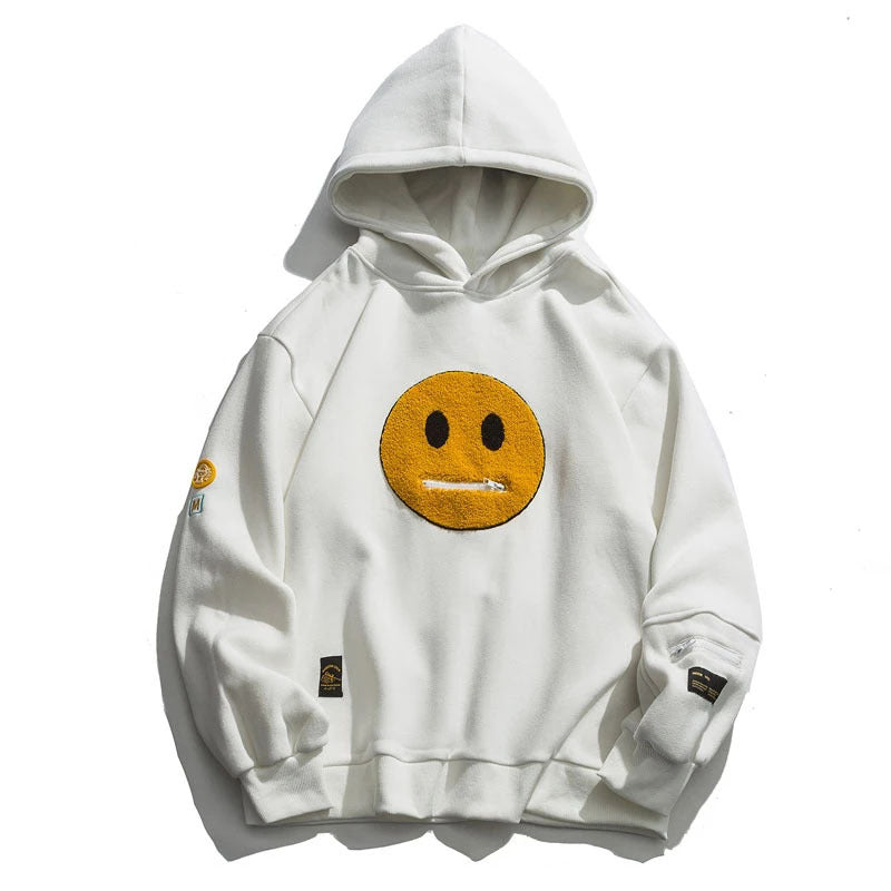 Zipper Smiley Face Fleece Hoodie