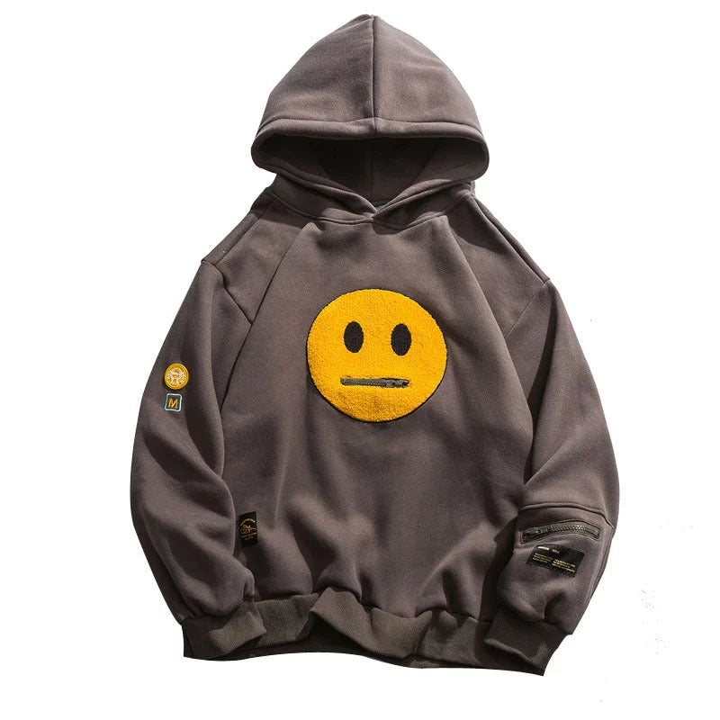 Zipper Smiley Face Fleece Hoodie