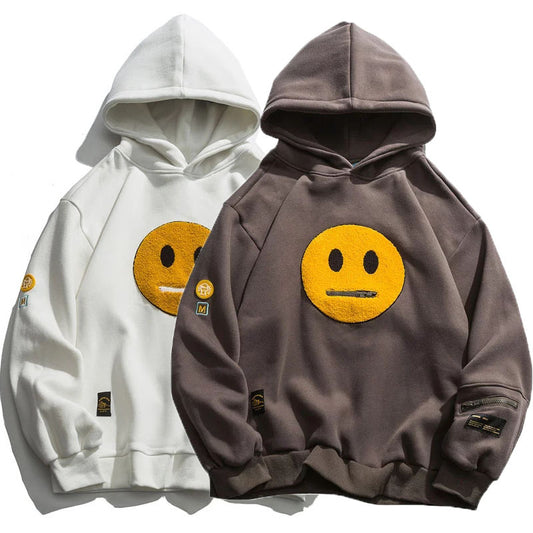 Zipper Smiley Face Fleece Hoodie