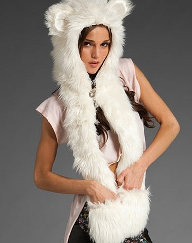 European and American fur hat winter female animal hat imitation rabbit fur grass cartoon cap with scarf