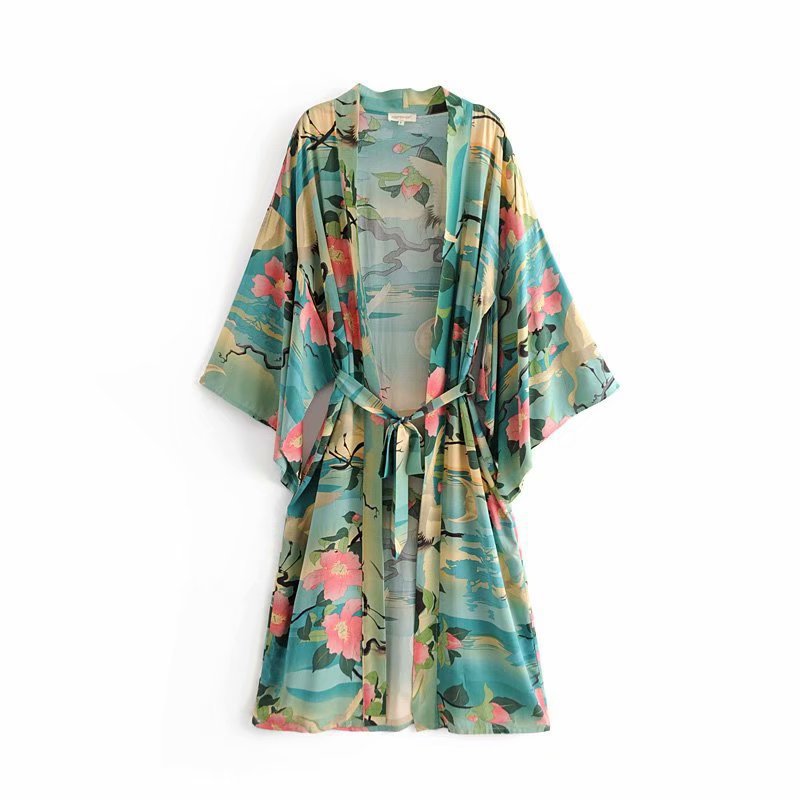 Ladies Fashion Kimono Print Dress Robe