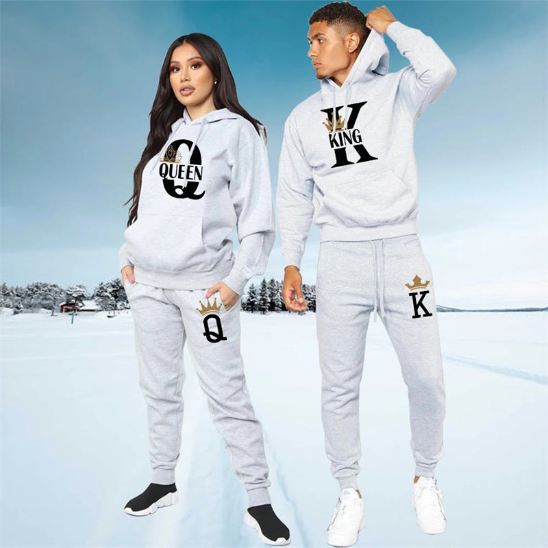 Men's Hoodie KING QUEEN Loose Casual Hooded Printed Couple Suit