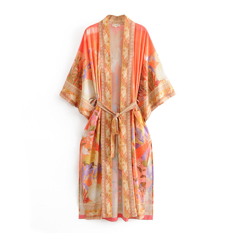 Ladies Fashion Kimono Print Dress Robe